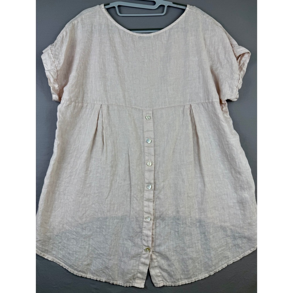 Terzo Millennio Italy Pink 100% Linen Button Back High Low Blouse Womens M